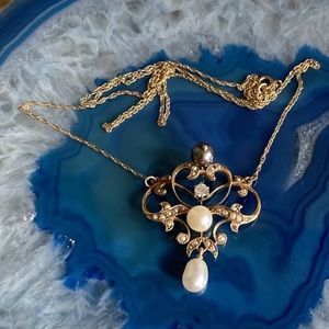 Beautiful Pearl and Diamond Vintage Charm Pendant on a Necklace